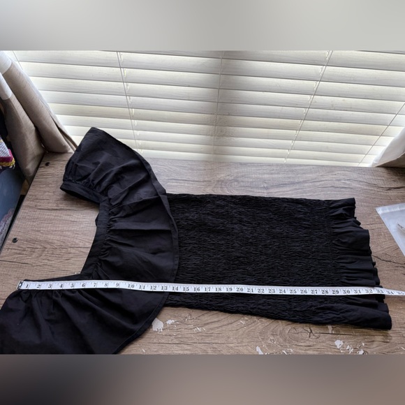 Revolve Dress SOLID & STRIPED Smocked Ruffle‎ Black Poplin size small - Picture 5 of 10